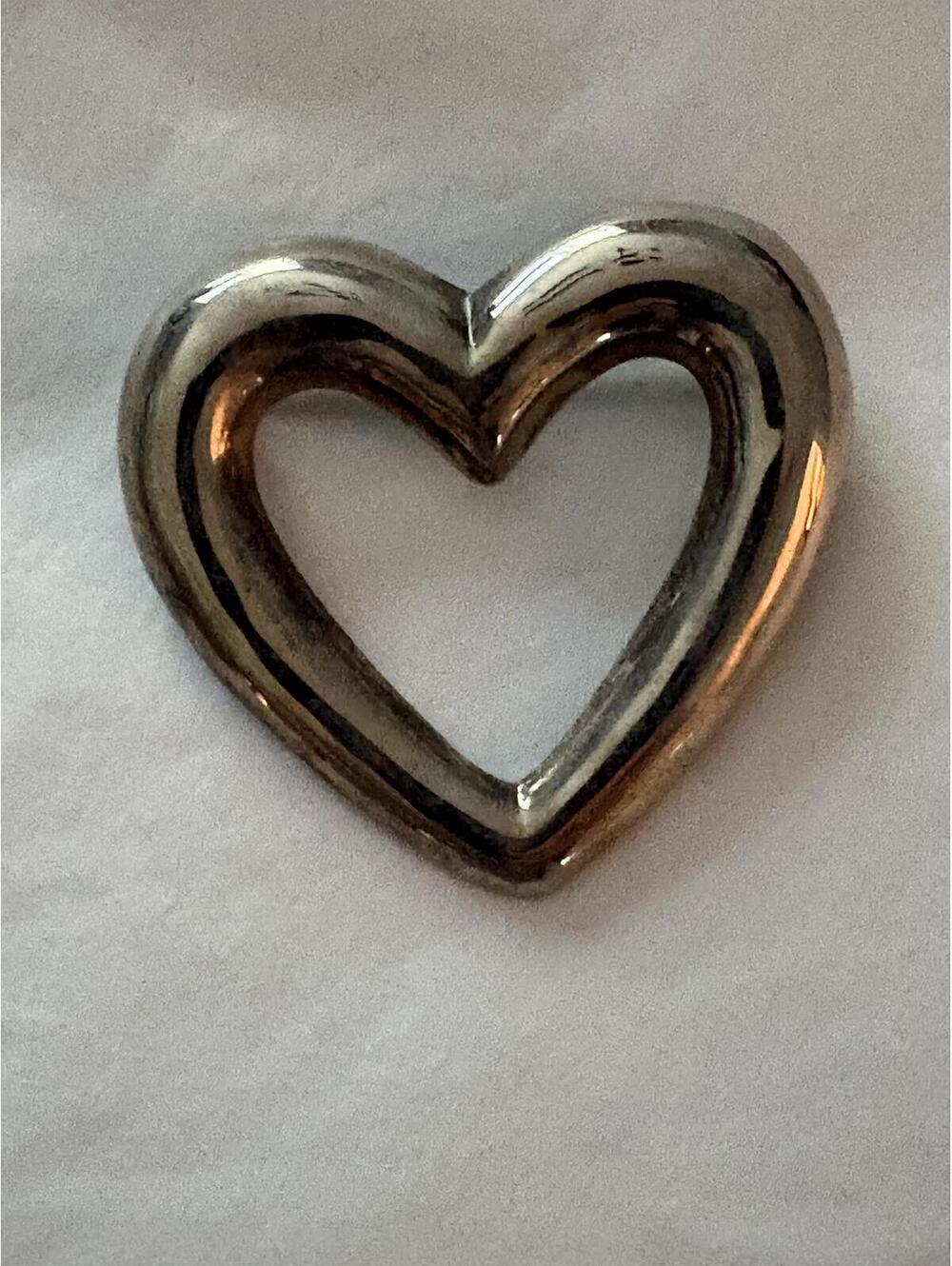 Vintage Sterling Silver Puffy Open Heart Brooch Pin  925  Silver